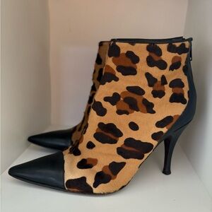 Via Spiga Leopard Print Calf Hair Leather Booties